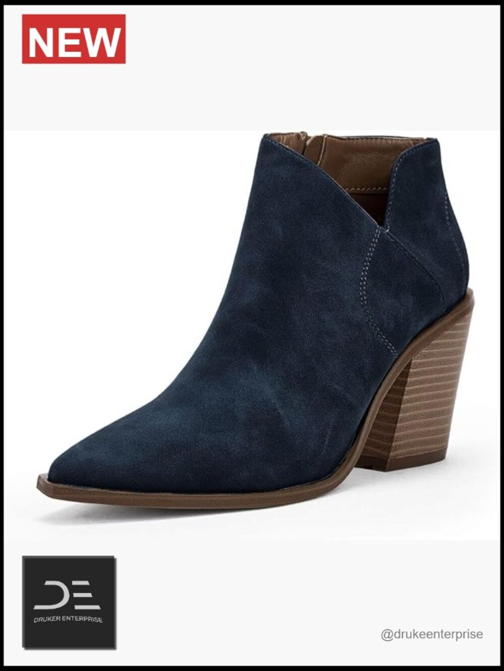 Pointed Toe Ankle Booties Block Chunky Heel Side Zipper Faux Leather Cutout